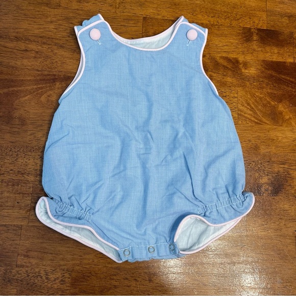 Remember Nguyen Blue Baby Romper Bubble with Pink Accents 9 months - Picture 1 of 4